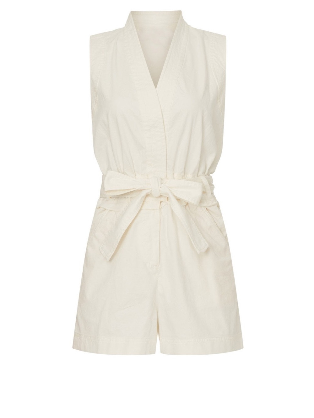 Derek Lam Cream Sleeveless Tie-Waist Romper